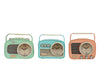 Klok "Radio" groen/blauw/roze 3 assortie metaal 18,5x7,5x17cm