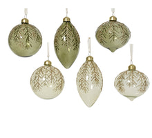 Ornament pendant glass green glitter 6 assorted D8cm