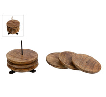 Onderzetters mango op pin-houder 6 stuks dia10cm donker/lichtbruin