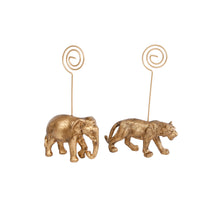 Kaarthouder Olifant en Tijger poly goud assortie 10x4x13cm