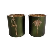 Sfeerlicht cilinder glas 'palmboom/papegaai' patroon 2ass