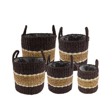 Set/5 Basket round seagrass with plastic 38x38x36cm Black/White