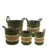 Set/5 Basket round seagrass with plastic 38x38x36cm Green/White