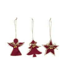 Hanger tree, angel, star ply wood 11x0.3x12cm  3 Mix Red