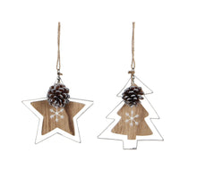 Ornament ster boom l.bruin 2 assorti - l11xb11xh1cm