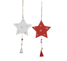 Ornament ster wit rood 2 assorti - l12xb1xh34cm