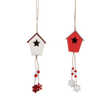 Ornament vogelkooi wit rood 2 assorti - l6xb4xh29cm