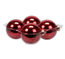 cb. 4 glassballs/cap red shiny 100 mm