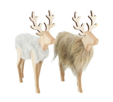 Deer wood with fabric 16x6x18cm 2 Grey/Brown mix