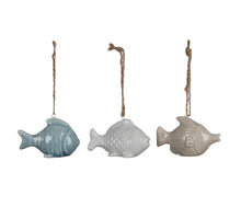 Ornament vis wit l.blauw l.bruin 3 assorti - l8,5xb3,5xh5,5c