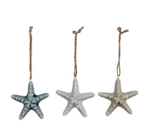 Ornament zeester wit l.blauw l.bruin 3 assorti - l7xb7xh2cm