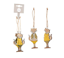 Ornament vos groen geel - zakje á 2 stuks - 3,5x8,5x0,5cm