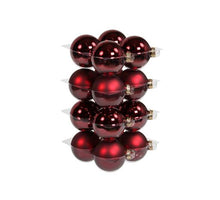 cb. 16 glasballen/cap dark red combi 80mm