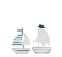 Zeilboot wit blauw 2 assorti - l16xb9xh5cm