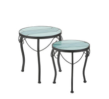 River bijzettafel groen blauw set van 2 - h33xd30cm