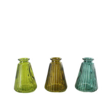 Vase glass 7.4x7.4x10cm 3 assorti Mixed green