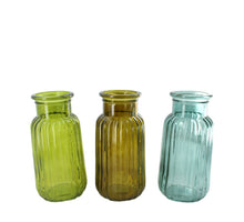 Vase glass 11.3x11.3x22cm 3 assorti Mixed green