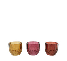 Tealight holder glass 6.5x6.5x5.8cm 3 assorti Purple mix