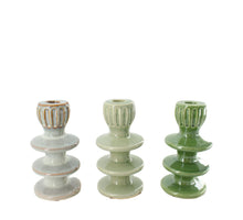 Dinner candle holder ceramic 9x9x18cm 3 assorted Mixed green