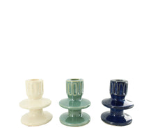 Dinner candle holder ceramic 9x9x12cm 3 assorted Mixed blue