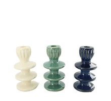 Dinner candle holder ceramic 9x9x18cm 3 assorted Mixed blue