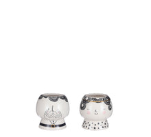 Pot kerstman engel zwart 2 assorti - h10xd10cm