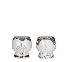 Pot kerstman engel zwart 2 assorti - h16xd15cm
