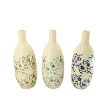 Bottle ceramic 14x14x35cm 3 assorti Mixed blue