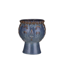 Pot gezicht blauw - h19xd15,5cm