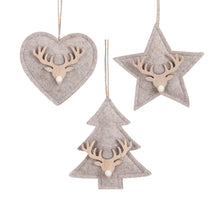 Ornament ster hart boom creme 3 assorti - l17xb16xh2,5cm