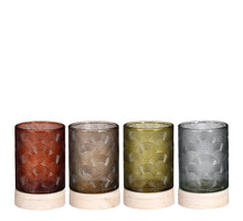 Theelicht houder groen rood l.blauw l.bruin ass - h14xd8,5cm