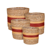 Set/4 mand zeegras naturel/zalm/bordo D25 H25cm