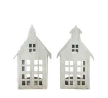 Metal tealight holder, house shape, 10x7x18cm, mixed silver finish.