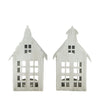 Metal tealight holder, house shape, 10x7x18cm, mixed silver finish.