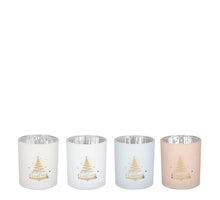 Theelicht houder boom roze bruin grijs wit 4 assorti - h10xd8cm