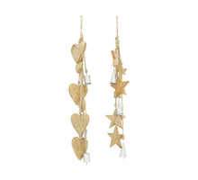 Garland heart / star mango wood bells 10x1x60cm Mixed Natural