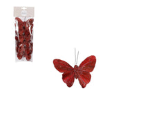 Clip vlinder d.rood 6 stuks - l10xb7xh2,5cm
