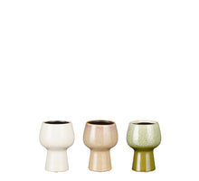Mundy pot l. green taupe off white 3 assorted - h13xd9,5cm