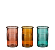 Vase stripes glass brown pink green 3 assorted - h13xd7,5cm