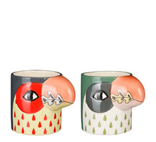 Pot bird green red 2 assorted - h14,5xd13,5cm