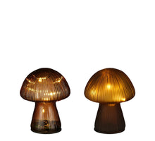 Lamp paddestoel glas bruin 2 ass 10 led battery - h15xd12cm