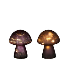 Lamp paddestoel glas paars 2 ass 10 led battery - h15xd12cm