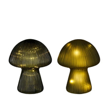 Lamp paddestoel glas groen 2 ass 15 led battery - h20xd16cm