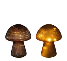 Lamp paddestoel glas bruin 2 ass 15 led battery - h20xd16cm