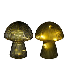Lamp paddestoel glas groen 2 ass 20 led battery - h25xd20cm