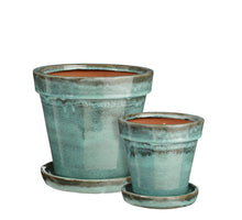 Lotus pot met schotel groen set van 2 - h23xd25cm