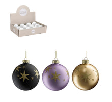 Ball glass star black l. purple gold 3 assorted display - d8cm