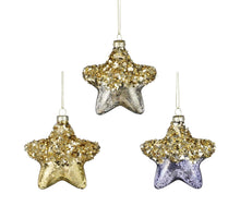 Ornament Stern Glas Silber Blau Gold 3 sortiert - h3xd8cm