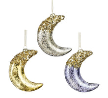 Ornament Mond Glas Silber Blau Gold 3 sortiert - l9.5xb3xh12cm