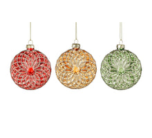 Ball glass flower red green gold 3 assorted display - h3xd8cm